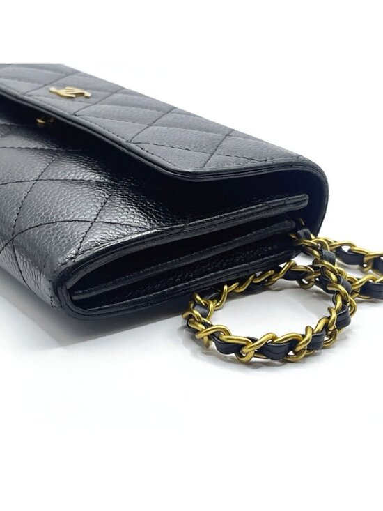 Chanel CC Classic Caviar Flap Wallet Quilted Leather Chain Purse Black - Picture 8 of 10